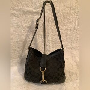 Coach Vintage Black Canvas Monogrammed Shoulder Bag